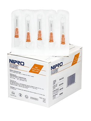 Aguja hipodérmica 25 G x 5/8 Nipro 100 Unidades.