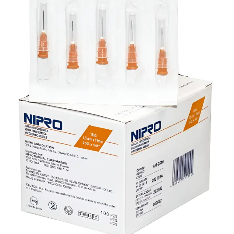 Aguja hipodérmica 25 G x 5/8 Nipro 100 Unidades. 1