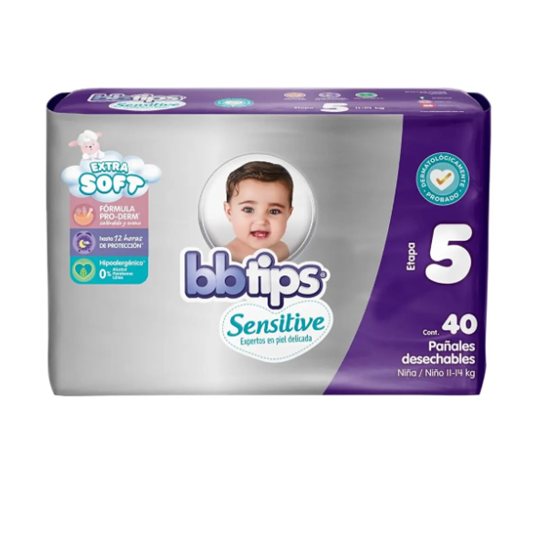 Pañal BBtips Sensitive XG 40 Unidades. talla 5 1
