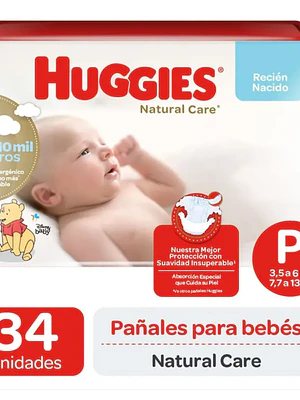 Pañal Huggies Natural Care P 34 Unidades.