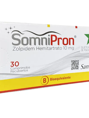SomniPron (B) Zolpidem 10 mg 30 Comprimidos recubiertos. Medicamento controlado, venta presencial