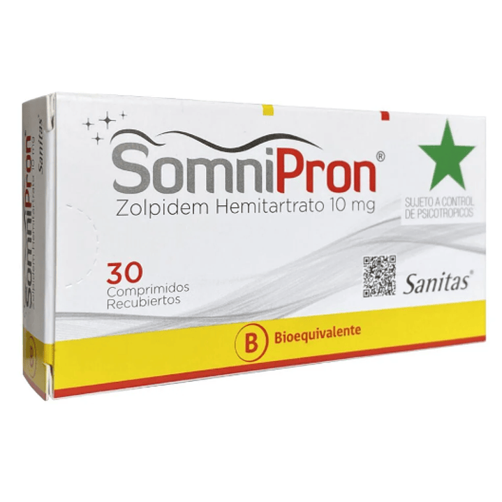 SomniPron (B) Zolpidem 10 mg 30 Comprimidos recubiertos. Medicamento controlado, venta presencial 1