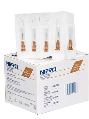 Aguja hipodérmica 26 G x 1/2 Nipro 100 Unidades.