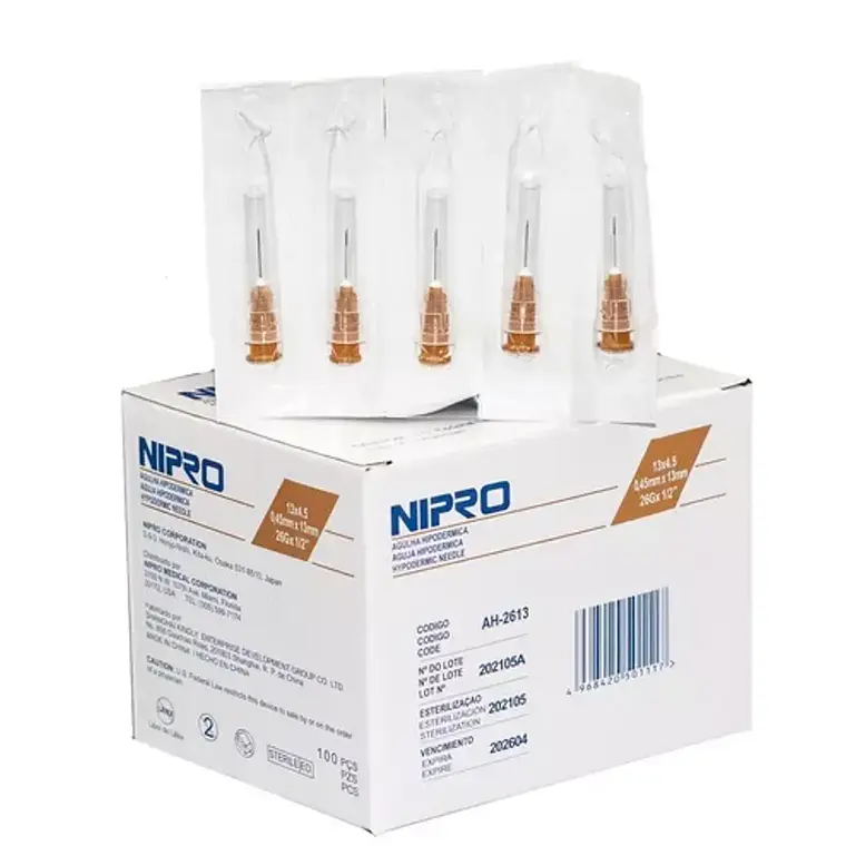 Aguja hipodérmica 26 G x 1/2 Nipro 100 Unidades. 1