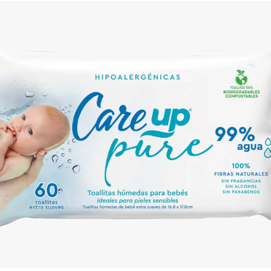 Toallitas húmedas Care Up Pure 99% agua 60 Unidades. 1