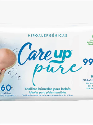 Toallitas húmedas Care Up Pure 99% agua 60 Unidades.