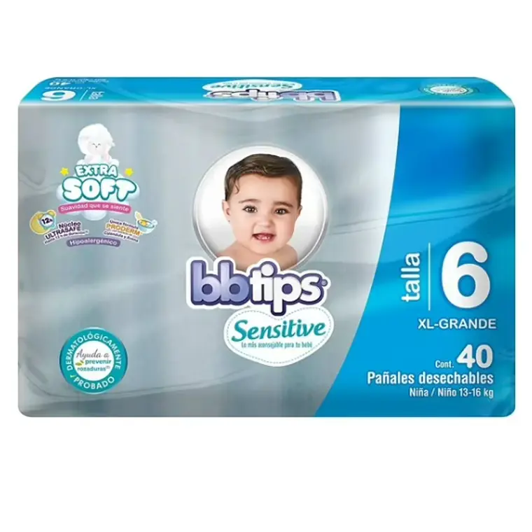 Pañal BBtips Sensitive XXG 40 Unidades. Talla 6 1
