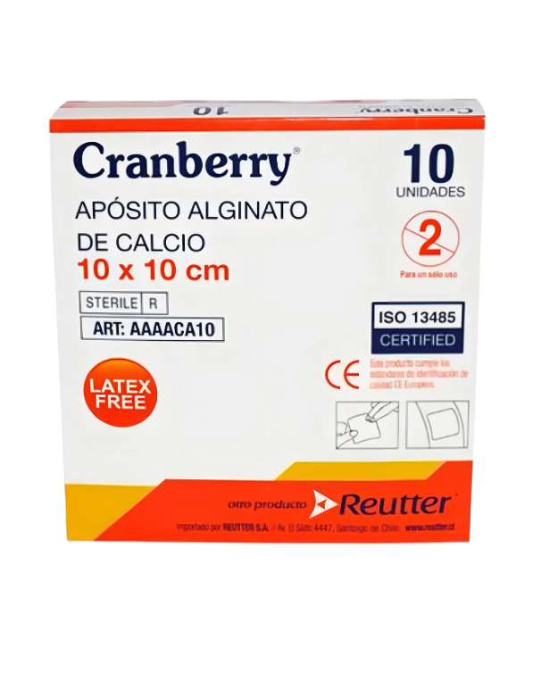 Apósito Alginato de calcio 10 X 10 Cranberry 10 Unidades. Reutter