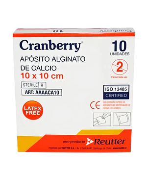 Apósito Alginato de calcio 10 X 10 Cranberry 10 Unidades. Reutter