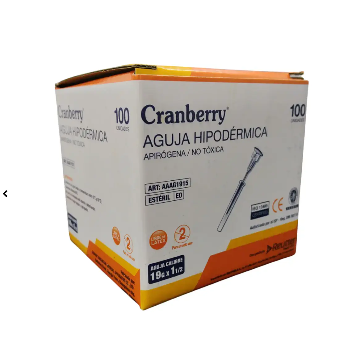 Aguja hipodérmica 19 G x 1 1/2 Cranberry 100 Unidades. Reutter 1
