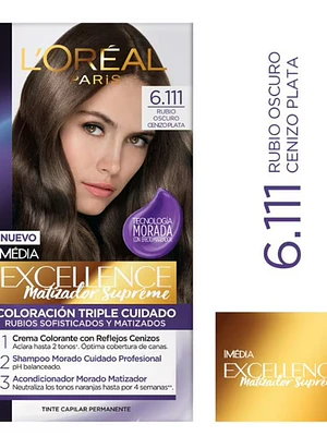 Tinte para el cabello Excellence Matizador supreme  6.111 Rubio oscuro cenizo plata. L'oreal