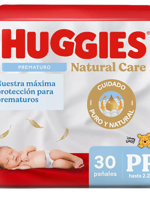 Pañal Huggies Natural Care Prematuro 30 Unidades.