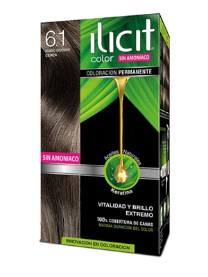 Tinte para el cabello Ilicit sin amoníaco 6.1 Rubio oscuro ceniza.