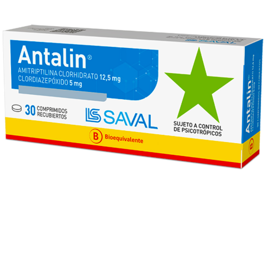 Antalin Amitriptilina Clordiazepóxido 12,5/5 mg 30 Comprimidos. Medicamento controlado, venta presencial 1