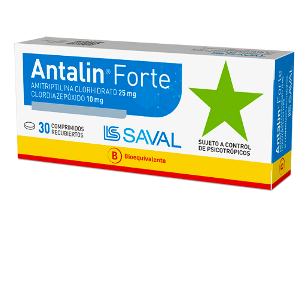 Antalin Forte (B) Amitriptilina Clordiazepóxido 25 / 10 mg 30 Comprimidos. Medicamento controlado, venta presencial 1