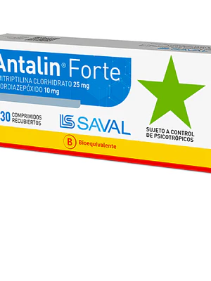 Antalin Forte (B) Amitriptilina Clordiazepóxido 25/10 mg 30 Comprimidos. Medicamento controlado, venta presencial