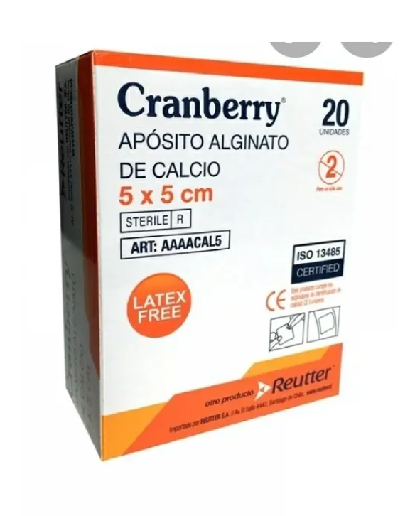 Apósito Alginato de calcio 5x5 Cranberry 20 Unidades. Reutter