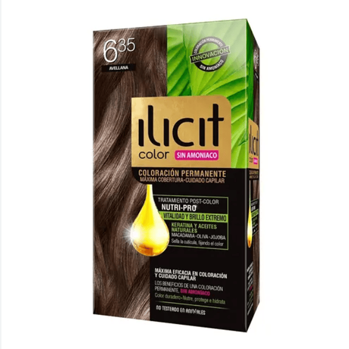Tinte para el cabello Ilicit sin amoníaco 6.35 Avellana. 1
