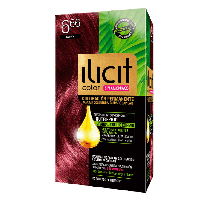 Tinte para el cabello Ilicit sin amoníaco 6.66 Guinda. 1