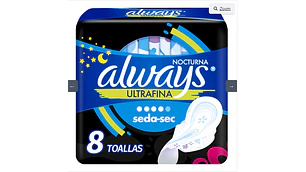 Always Toalla Ultrafina Nocturan con alas 8 Unidades.