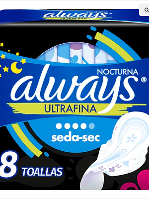 Always Toalla Ultrafina Nocturan con alas 8 Unidades.