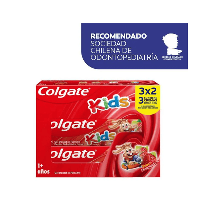 Crema dental Colgate Gel kids frutilla Pack 3 Unidades. 1
