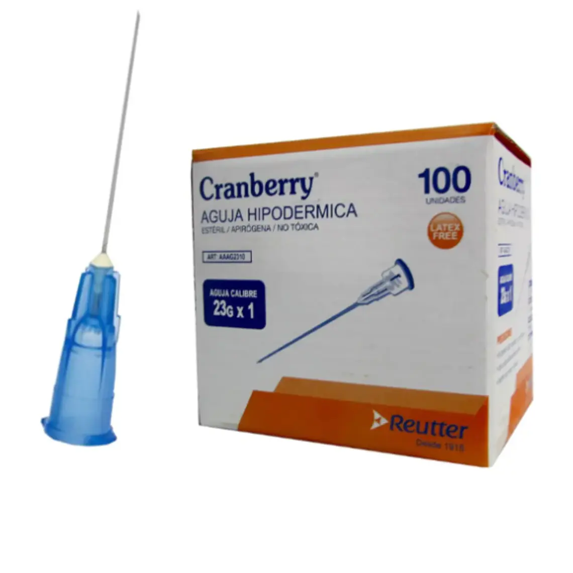 Aguja hipodérmica 23 G x 1 Cranberry 100 Unidades. Reutter 1