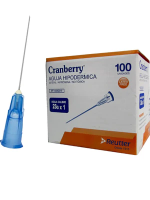 Aguja hipodérmica 23 G x 1 Cranberry 100 Unidades. Reutter