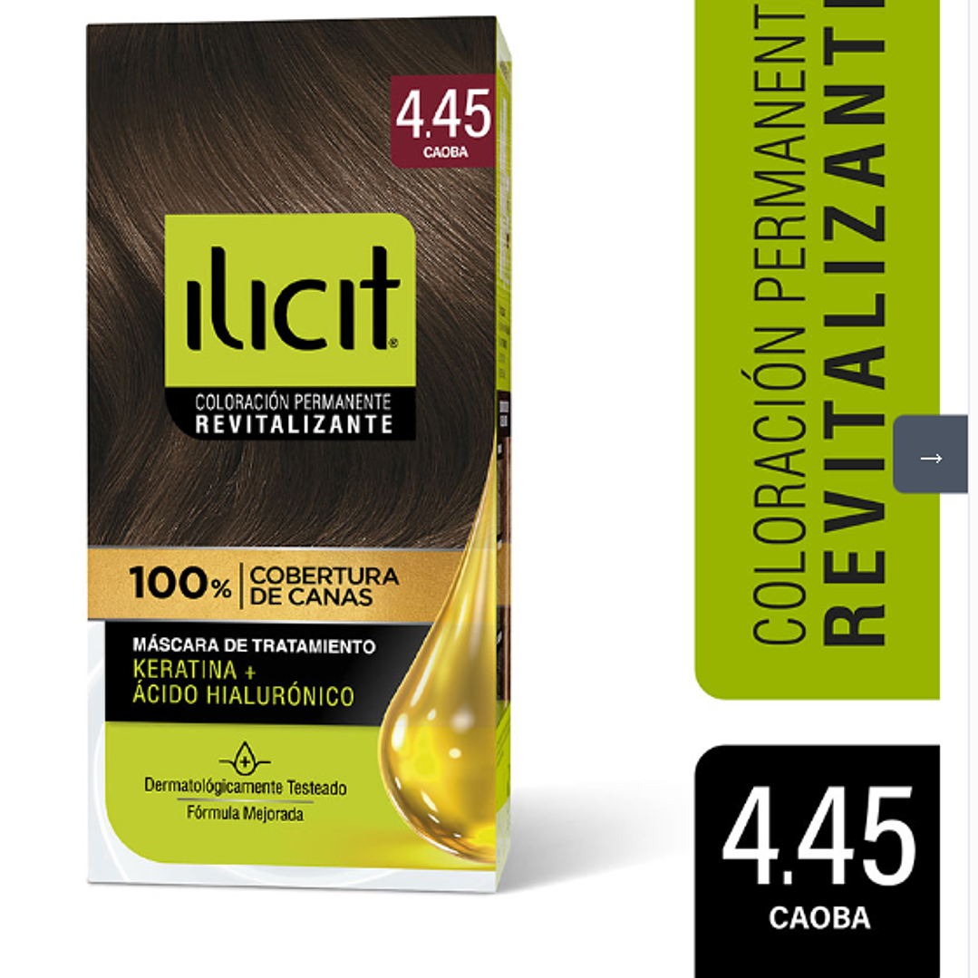 Tinte para cabello Ilicit Revitalizante 4.45 Caoba. 1