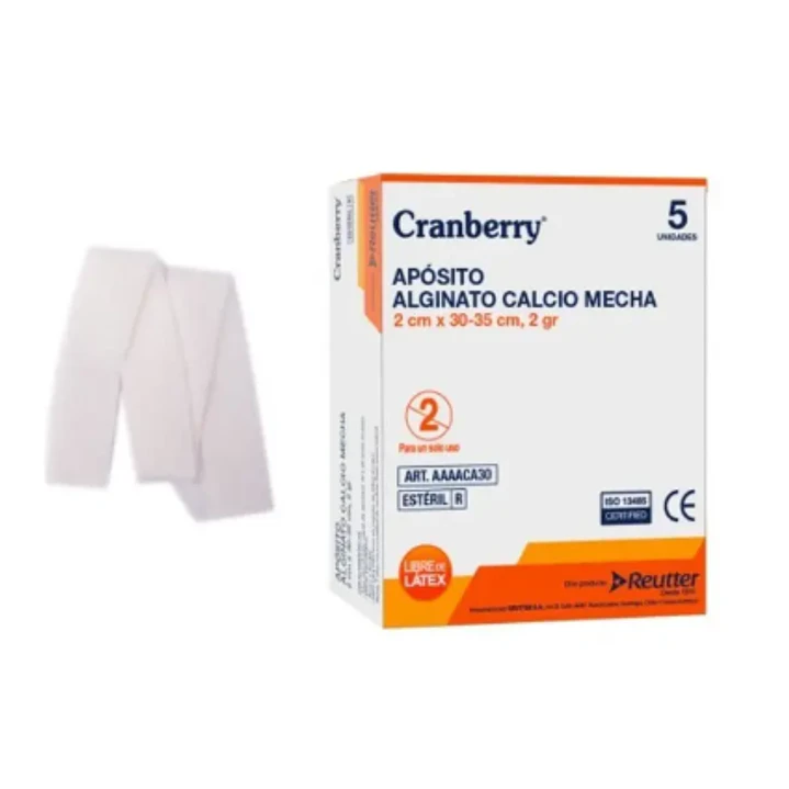 Apósito Alginato de calcio Mecha 2 cm x 30-35 cm 5 Unidades Cranberry. Reutter 1
