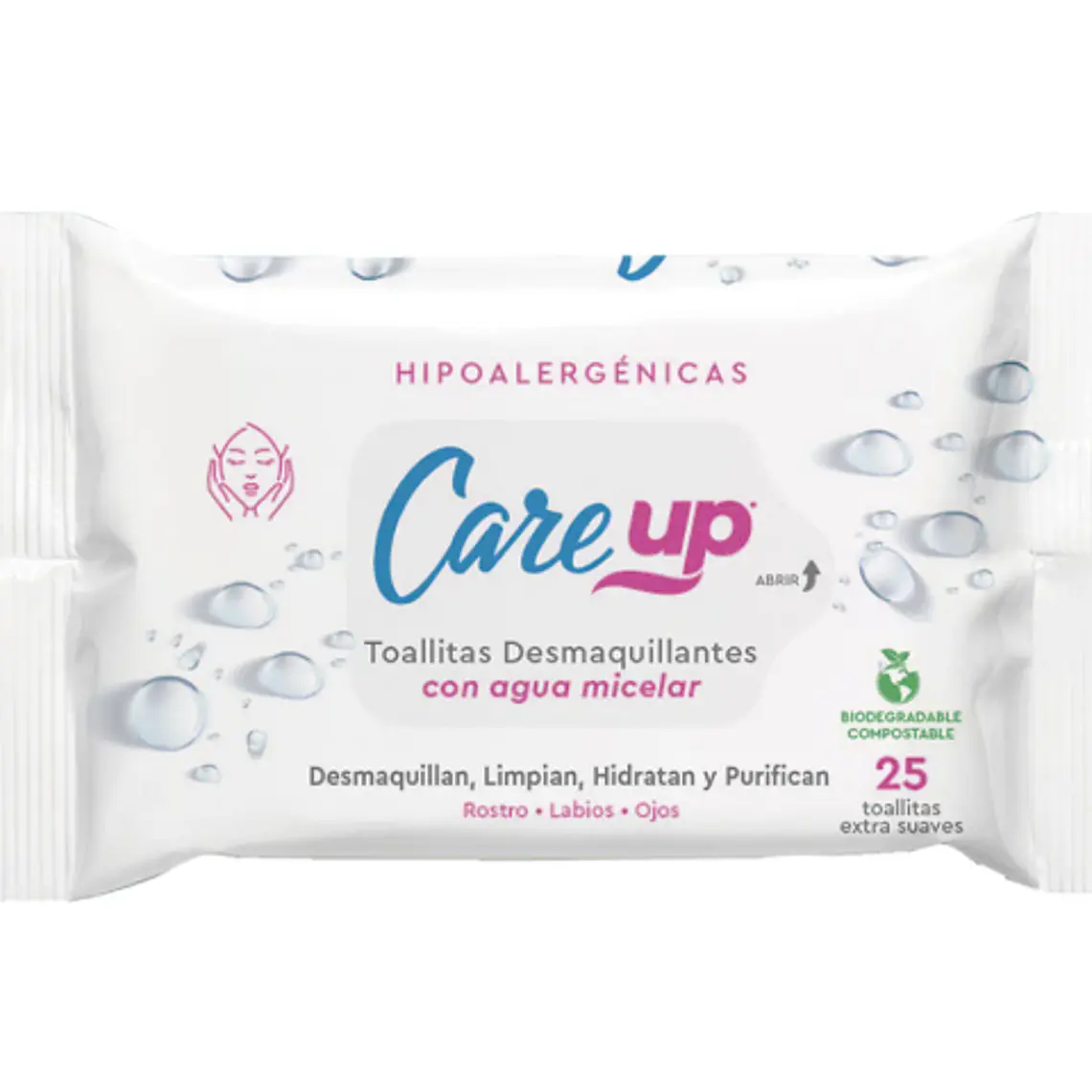 Toallitas desmaquillantes Care UP Micelar 25 Unidades. 1