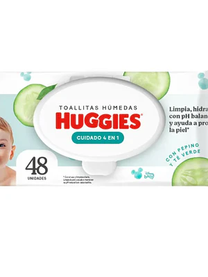 Toallitas húmedas Huggies Cuidado 4 en 1 con tapa 48 Unidades.