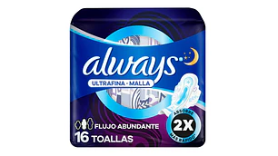 Always Toalla Ultrafina nocturna malla Flujo abundante 16 Unidades.