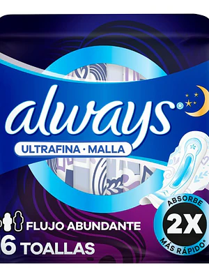 Always Toalla Ultrafina nocturna malla Flujo abundante 16 Unidades.