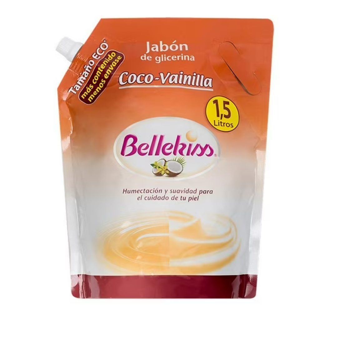 Jabón de glicerina líquido Bellekiss Coco-vainilla Doypack 1,5 litros. 1