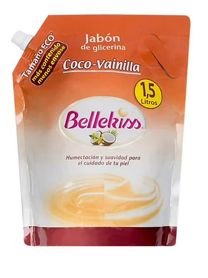 Jabón de glicerina líquido Bellekiss Coco-vainilla Doypack 1,5 litros.