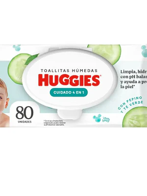 Toallitas húmedas Huggies Cuidado 4 en 1 con tapa 80 Unidades.