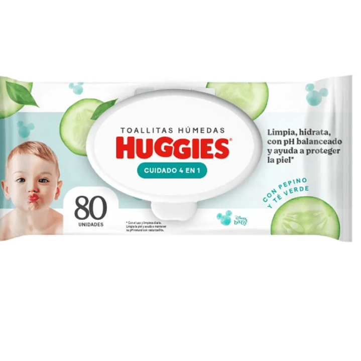 Toallitas húmedas Huggies Cuidado 4 en 1 con tapa 80 Unidades. 1