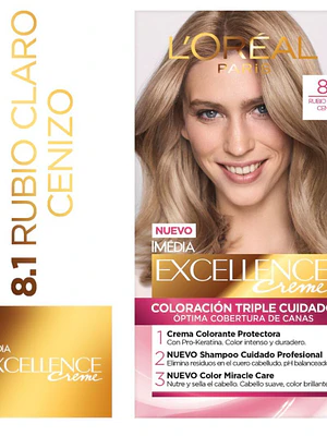 Coloración Excellence Creme 8.1 Rubio claro ceniza. L'oréal