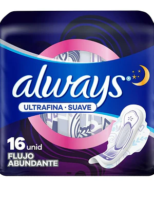 Always Toalla Ultrafina Nocturna seca suave Flujo abundante 16 Unidades.
