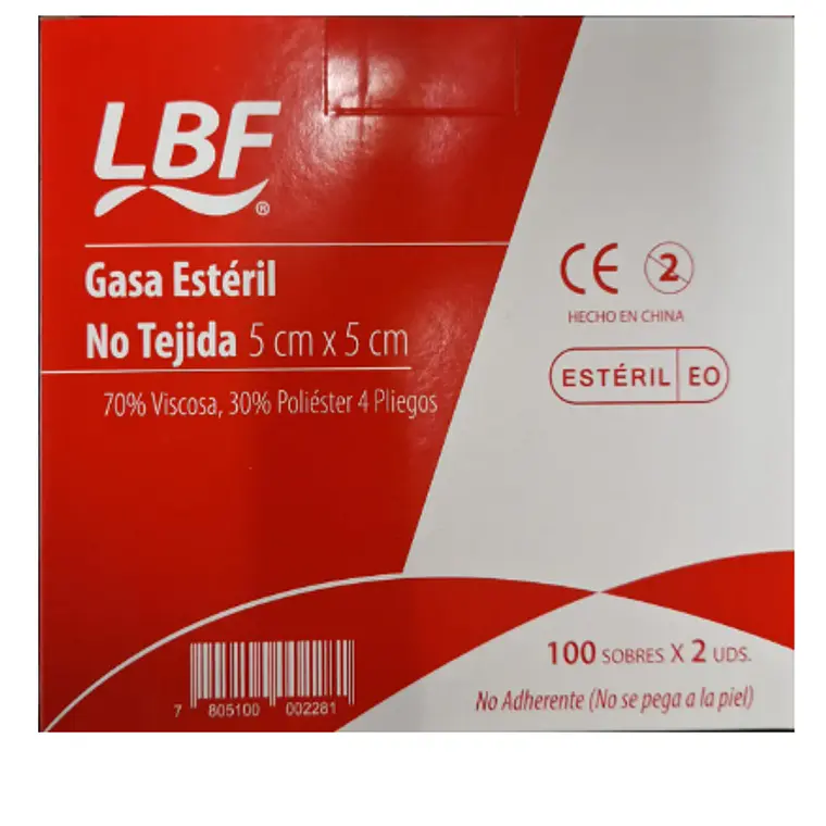 Gasa esteril no tejida 5x5 cm 100 sobres 2 Unidades. LBF 1
