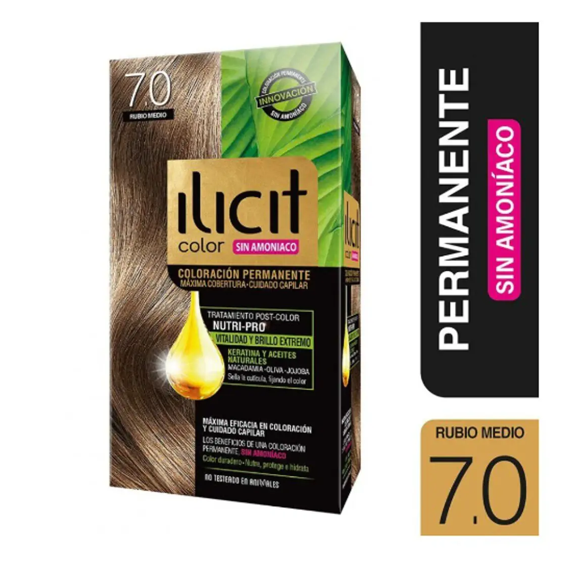 Tinte para el cabello Ilicit sin amoníaco 7.0 Rubio medio. 1