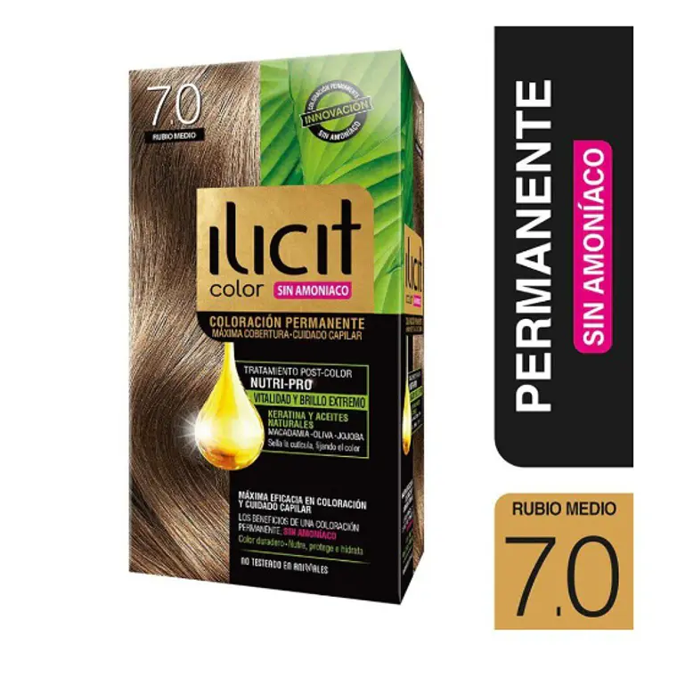 Tinte para el cabello Ilicit sin amoníaco 7.0 Rubio medio. 1