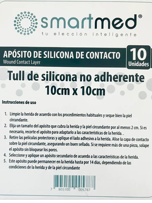 Apósito de silicona de contacto 10x10 cm 10 Unidades. Smartmed