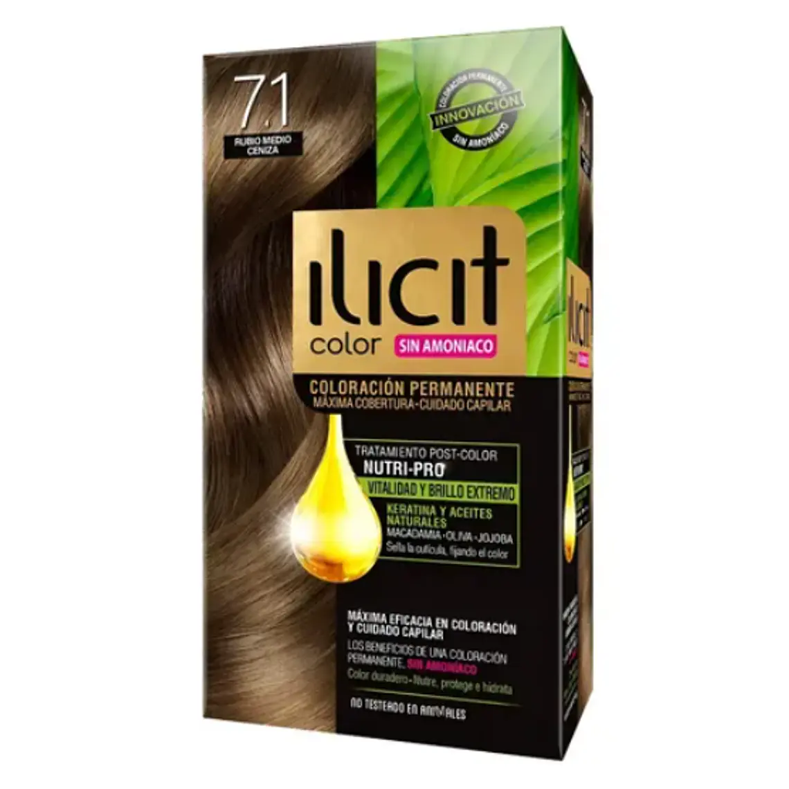 Tinte para el cabello sin amoníaco 7.1 Rubio medio ceniza. 1