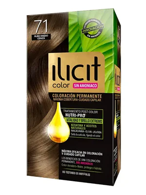 Tinte para el cabello sin amoníaco 7.1 Rubio medio ceniza.