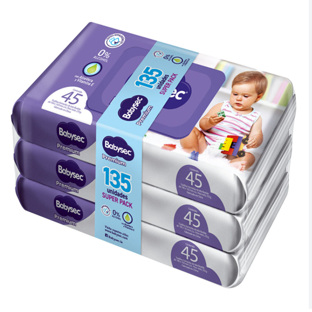 Toalla húmeda Babysec Premium 135 Unidades. 1