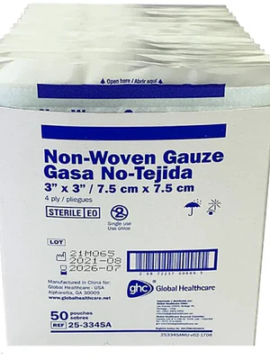 Gasa esteril no tejida 7,5 x 7,5 cm 100 sobres de 2 Unidades. LBF