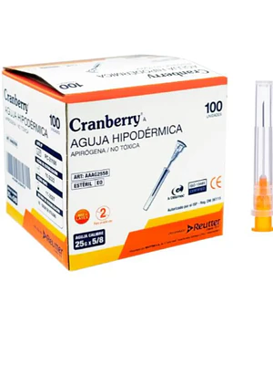 Aguja hipodérmica 25x5/8 Cranberry 100 Unidades.