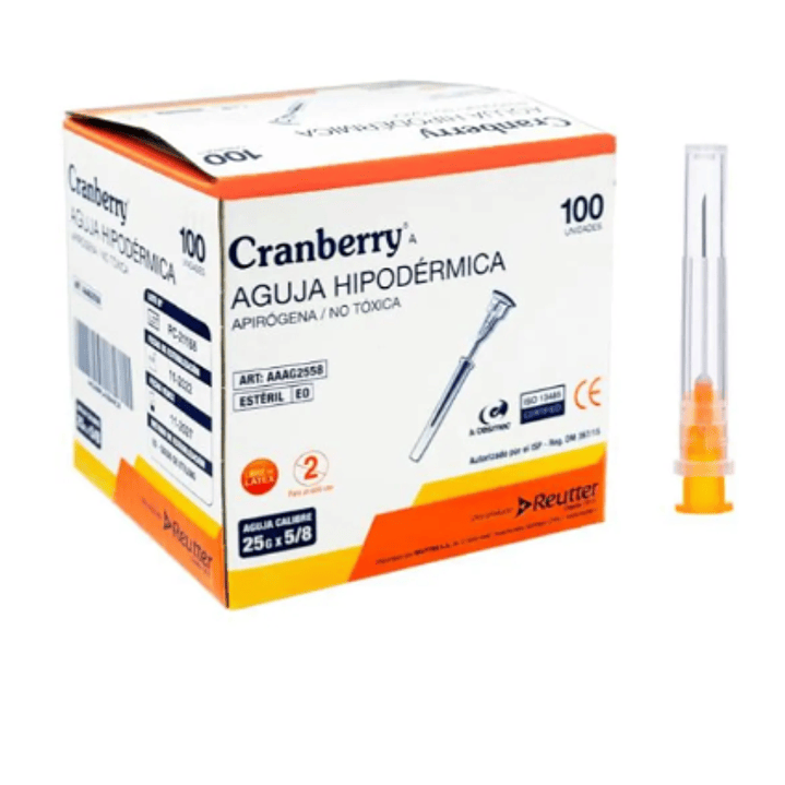 Aguja hipodérmica 25x5/8 Cranberry 100 Unidades. 1